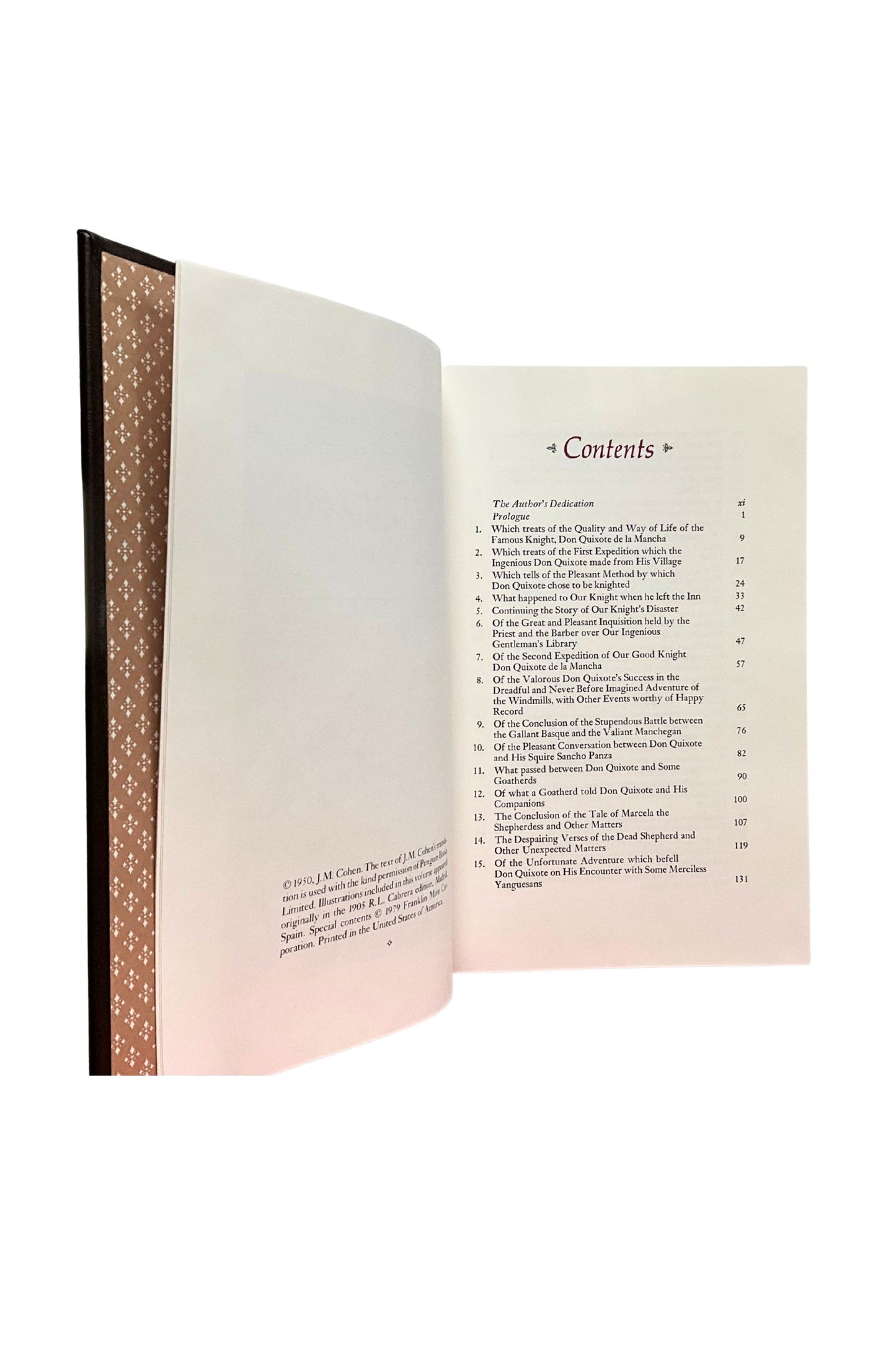 Open book showing a table of contents on a white background