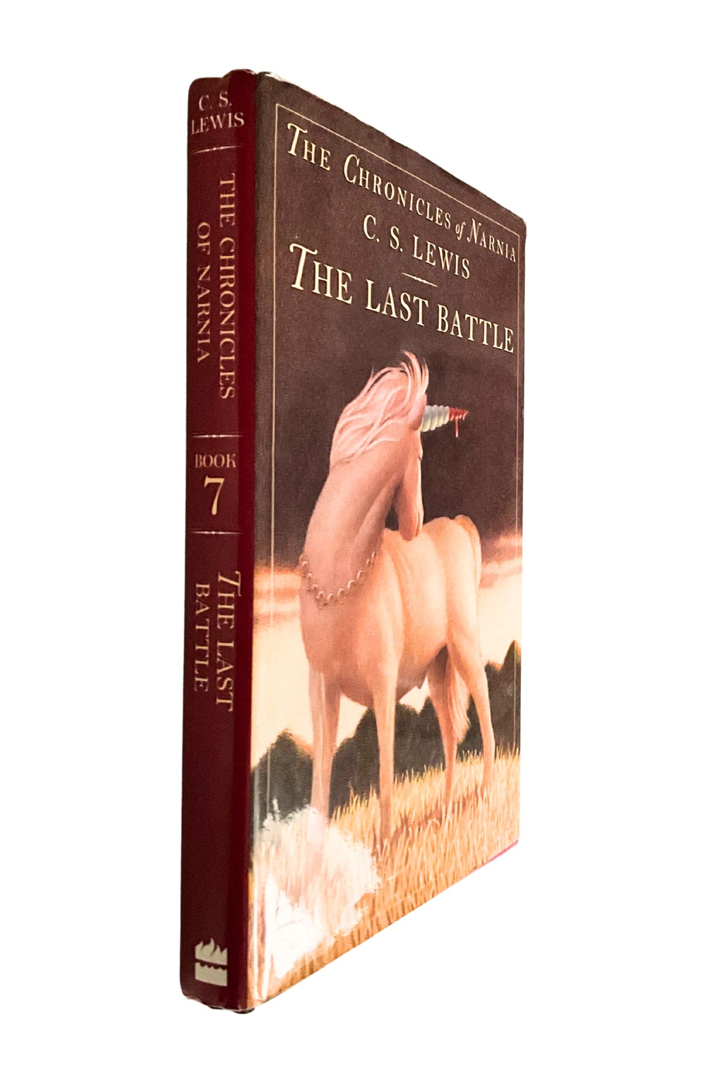 Book titled 'The Last Battle' from 'The Chronicles of Narnia' series by C.S. Lewis on a white background