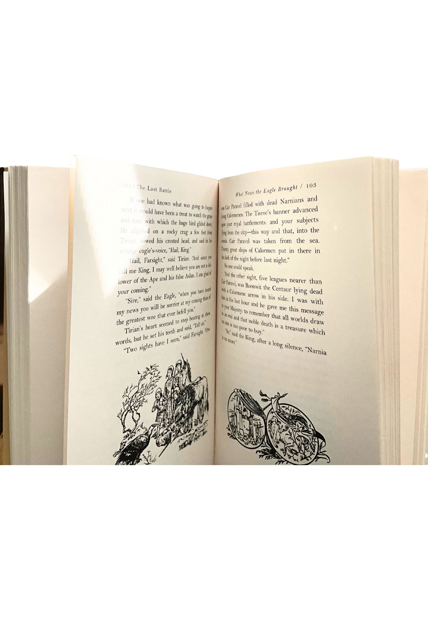 Open book with decorative illustrations and text,  on a white background