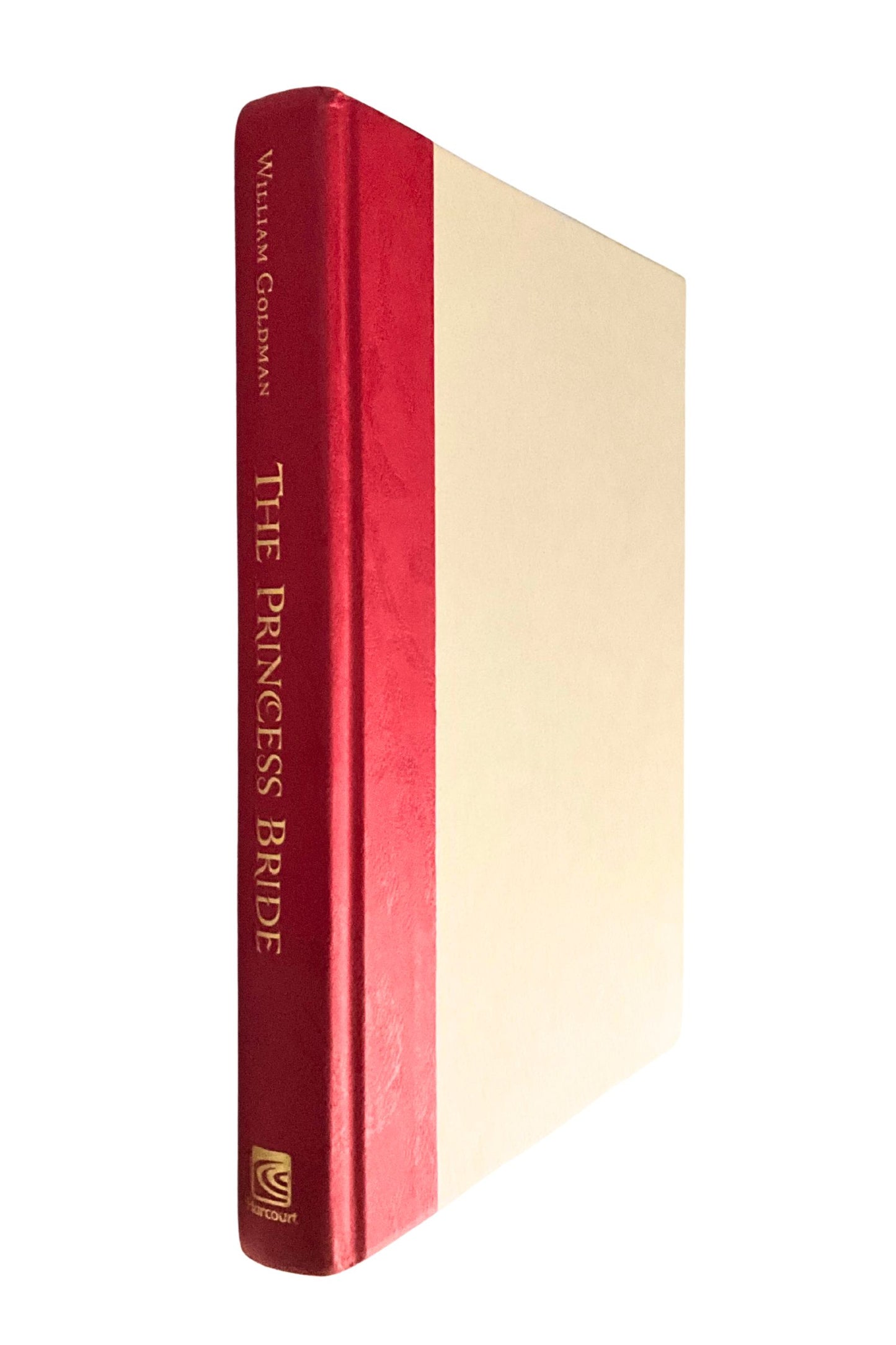Red-bound book titled 'The Princess Bride' by William Goldman on a white background