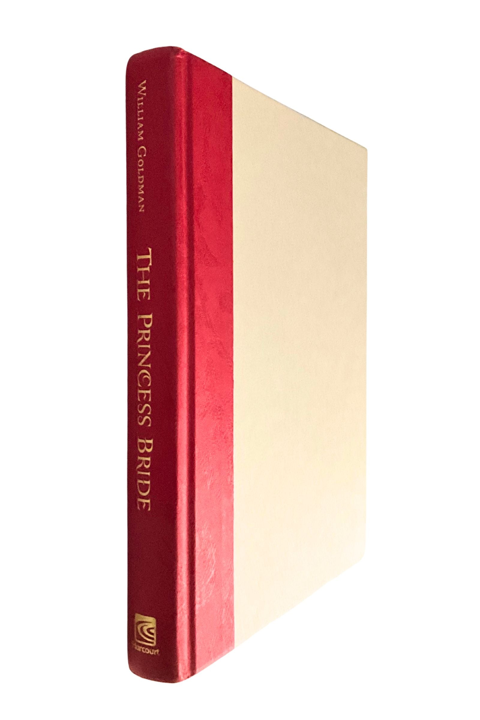 Red-bound book titled 'The Princess Bride' by William Goldman on a white background